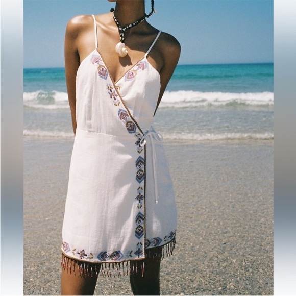 NWT Zara boho beaded sundress- Size Large - Picture 2 of 5